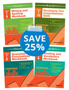 Essential Skills: English Book Pack Years 7-8 (Grammar,Vocabulary, Reading &Writing) 4 Books